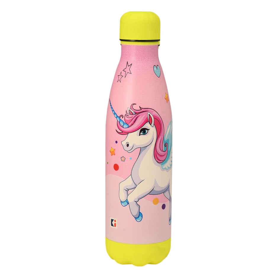 Kuber Industries Unicorn Rainbow 500 ml Insulated Sipper Water Bottle with 2 Lids & Straw | Pink