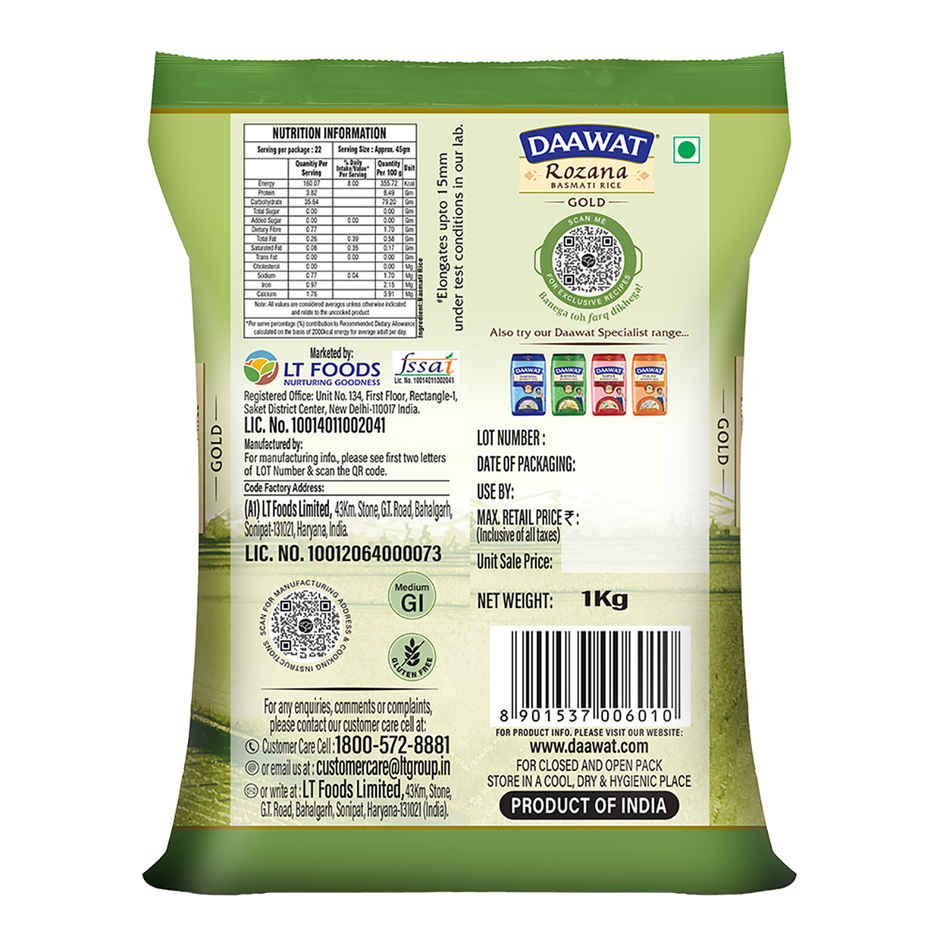 Daawat Rozana Basmati Rice Gold | Medium Grain