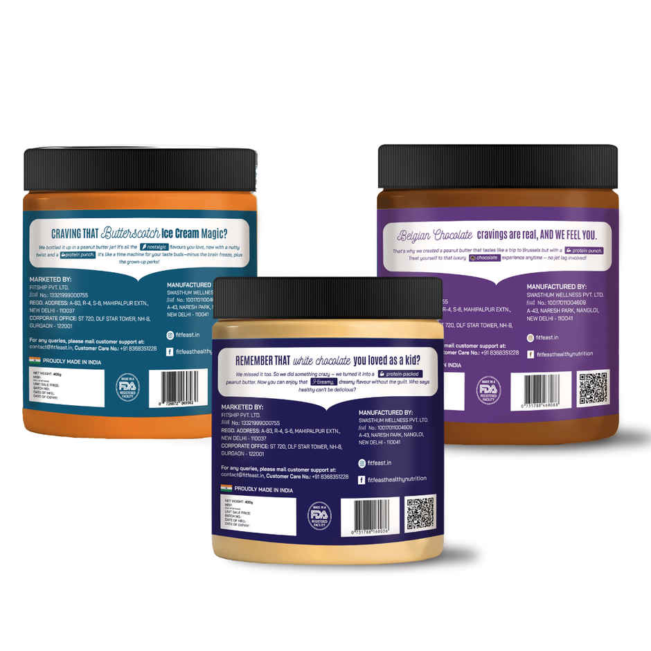 FitFeast Peanut Butter Combo (Assorted Flavours - White Chocolate, Butterschotch, Belgian Chocolate)