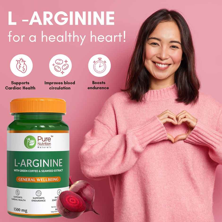 Pure Nutrition L-Arginine 1500mg | Green Coffee | Beetroot & Seaweed | Pump & Circulation