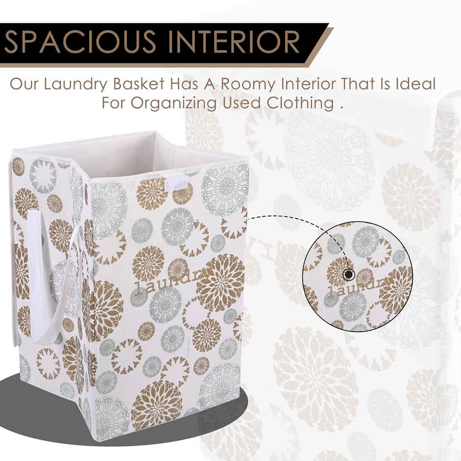 Kuber Industries | 75 L | Gola Foldable Laundry Basket | Lid & Handles | White