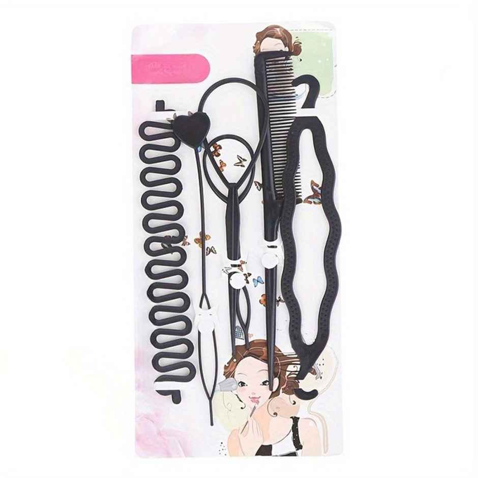 Chronex 5 Pc Hairstyle Braiding Set | Hair Bun Maker and French Braid Tools | Black
