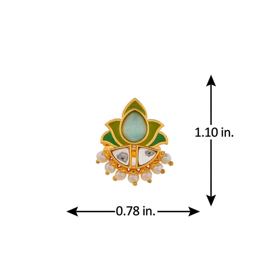 Voylla Forever More Floral Green Stone Enamelled Cocktail Ring