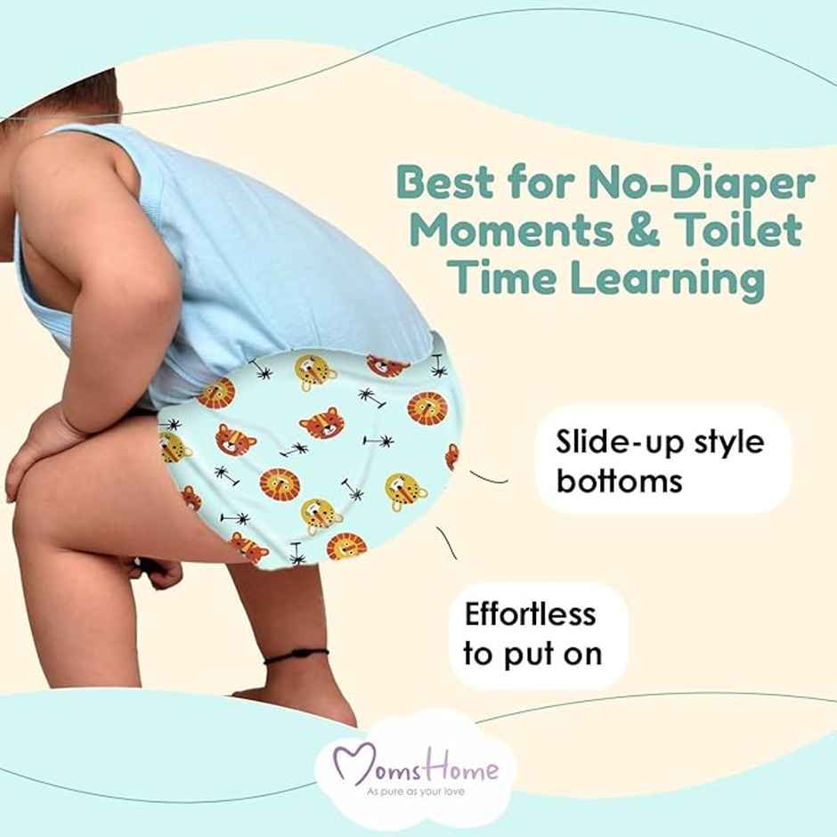 Moms Home Organic Cotton Unisex Baby Padded Underwear | 12-18 Months | Bee & Rocket | Pack Of 2