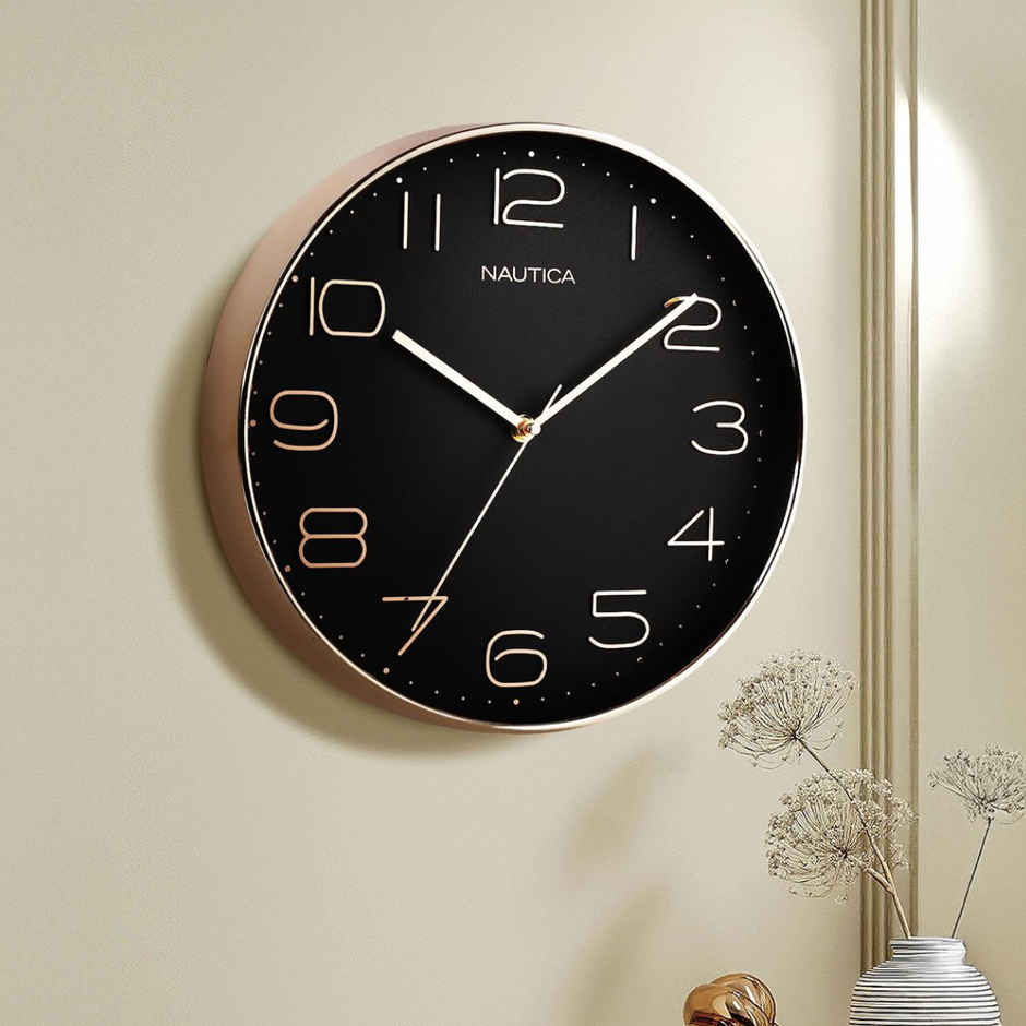 Nautica Modern Wall Clock For Stylish Home Quartz Sweep Technology Pc Size | Abs) Black/Rosegold