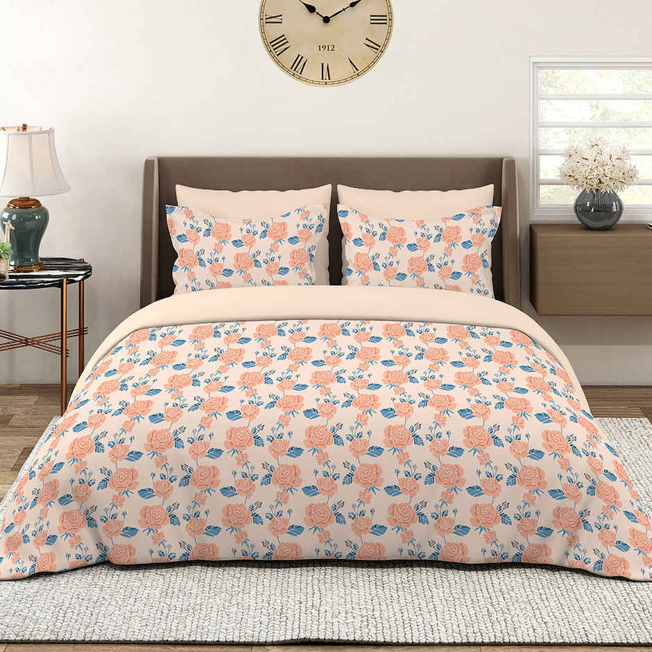 Layers Marigold 100% Cotton 144 TC Peach King Bedsheet with 2 Pillow Covers