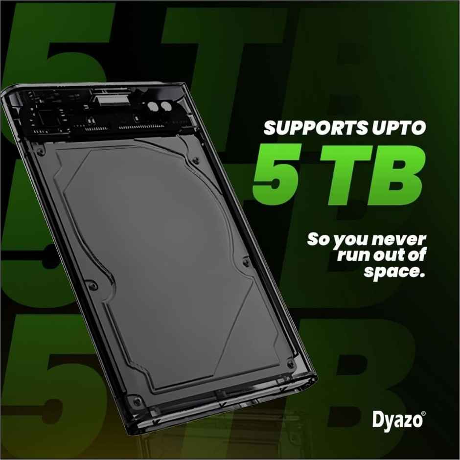 Dyazo Transparent 2.5 Inch SATA to USB 3.0 HDD/SSD Enclosure - UASP Support - Black