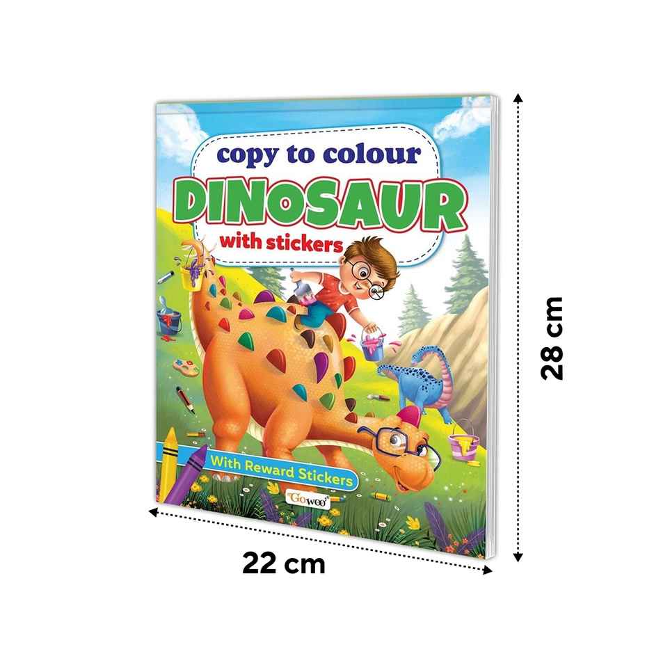 Copy to Colour Dinosaurs With Stickers Book for Kids | Age 3-12- Colouring Book With Stickers