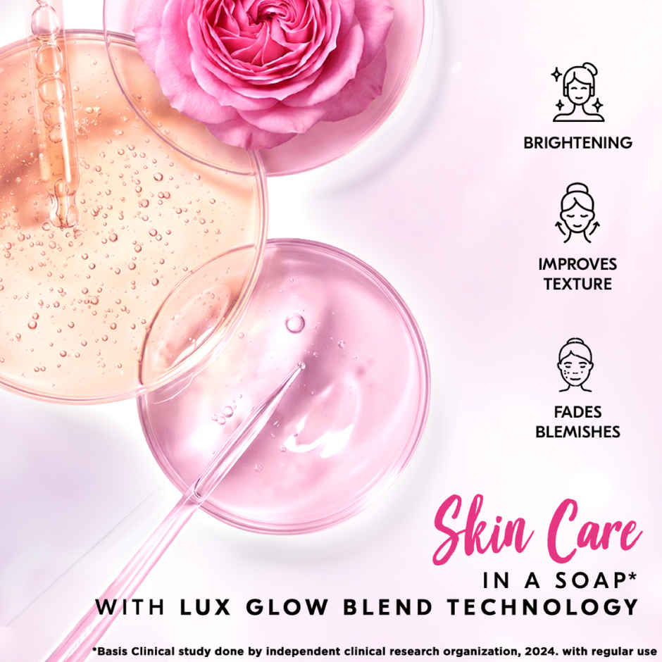 LUX Lush Rose Glowing Bathing Soap Bar with Vitamin C & E For Visibly Glowing Skin
