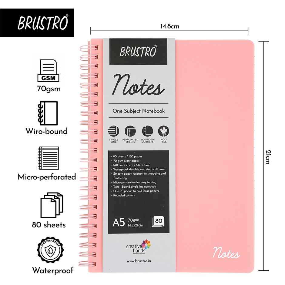 Brustro Notes A5 Size Ruled Notebook 160 Pages | 70 Gsm Ivory Paper | Blush Cover