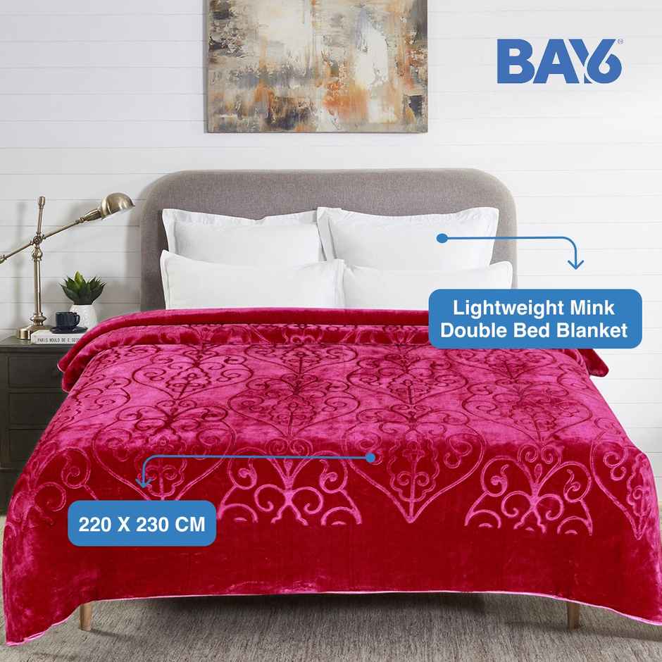 BAY6 Supersoft Luxury Embossed Lightweight Mink Double Bed Blanket | 220 x 230 cm - Red