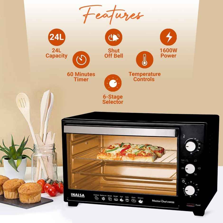 INALSA Oven Masterchef 24RSS OTG 24 Ltr-1600 W with Rotisserie & 6 Heat,Steel-Silver