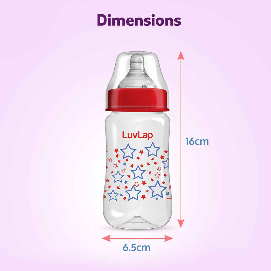 LuvLap Wide Neck Bottle with Anti-Colic Flexible Nipple, Fast Flow, Upto 3 Years, BPA Free