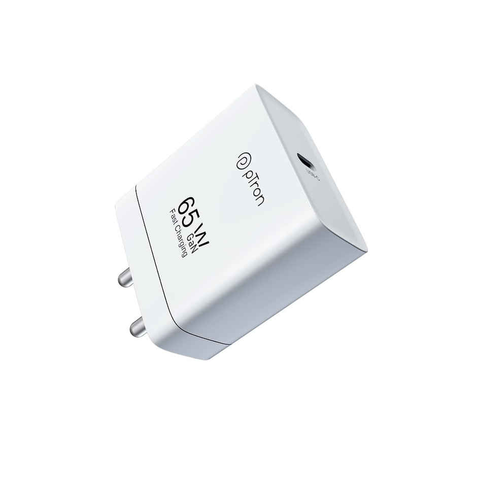 pTron Volta FC23 65W GaN TypeC-/PD Charger For MacBook Pro/Air, Dell Xps, iPhones - White