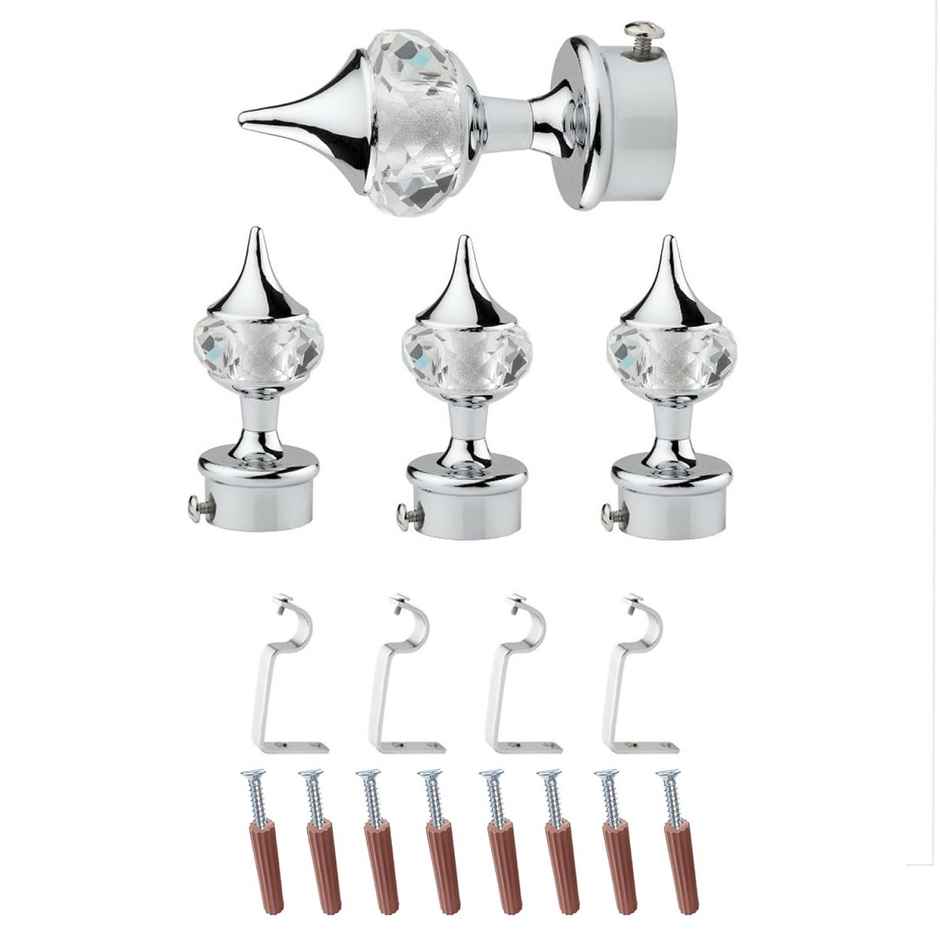 Gloxy Aluminium Single Diamond Curtain Brackets with Support & Fittings | Silver 2 Pair