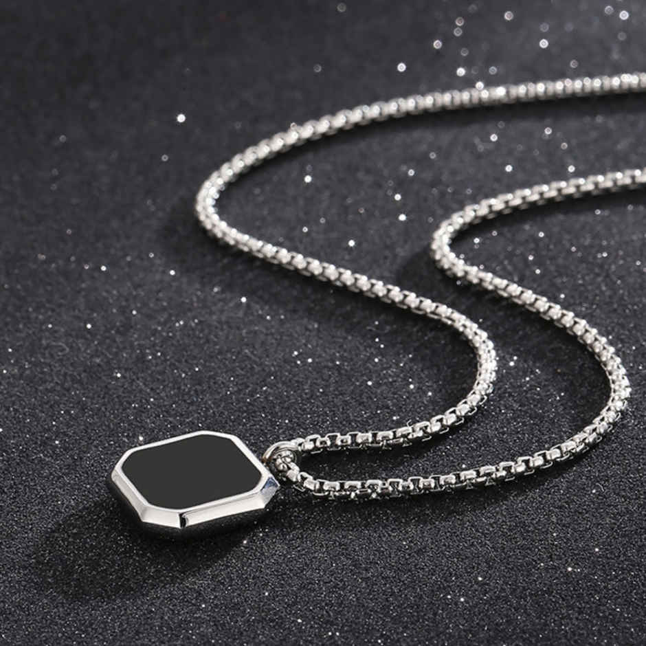 SALTY Alpha Midnight Charisma Pendant with Chain for Men and Boys| Anti-Tarnish | Silver and Black