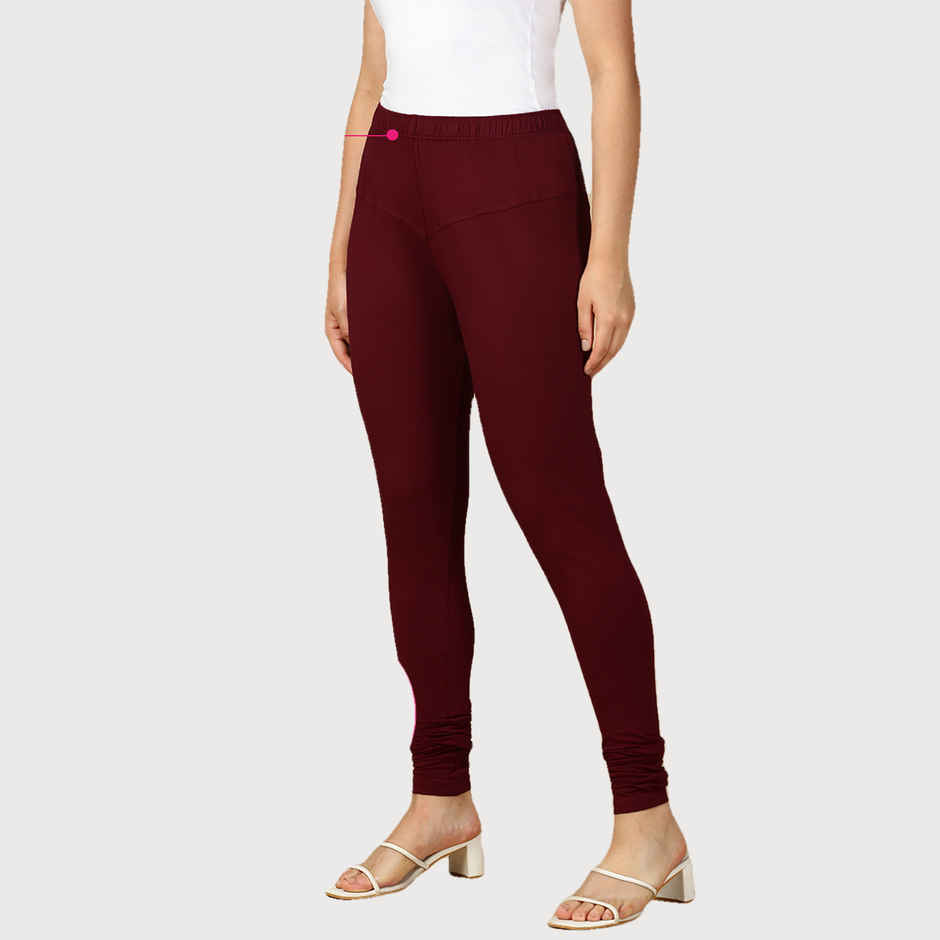 PYNK By Lux Cozi Women Ultra Soft 360 Stretch Premium Cotton Churidar Leggings | Maroon | Free Size