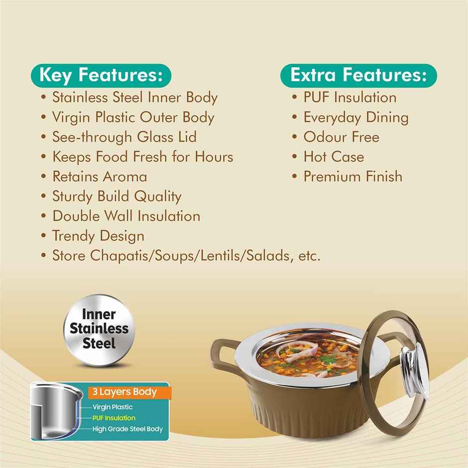 SignoraWare Master Lock Foodgrade Plastic Casserole | 1.5 Ltr | Brown