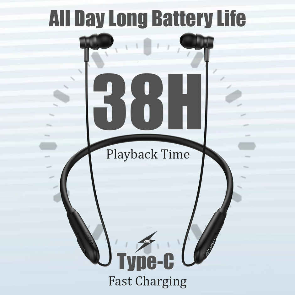 pTron Tangent Flex Wireless Neckband With 38H Playtime | Hd Calls Immersive Sound - Matt Black