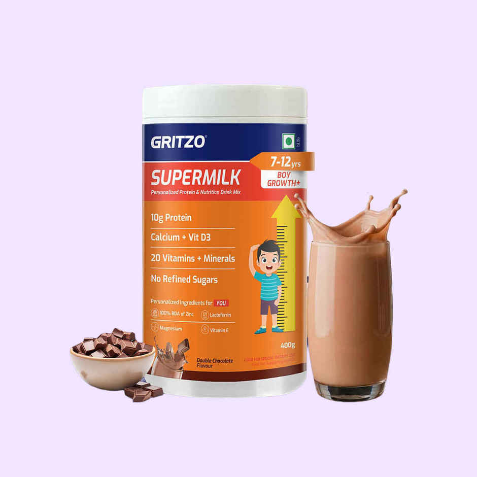 Gritzo Supermilk Growth+ (Formerly Height+) (7-12 Years Boys) |Double Chocolate