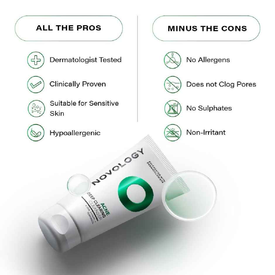 Novology Acne Clearing Face Wash | Face Wash For Acne | Whiteheads | Blackheads | Non-Drying