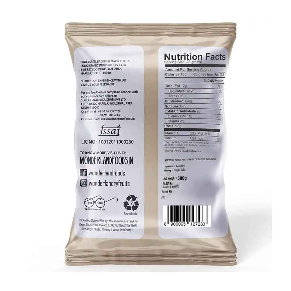 Wonderland Foods Raw Cashew (PC)