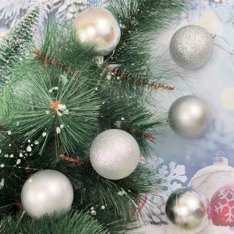 7 cm | 6 pcs Christmas Glitter Matt Shiny Balls Pvc Box Silver | Gullak