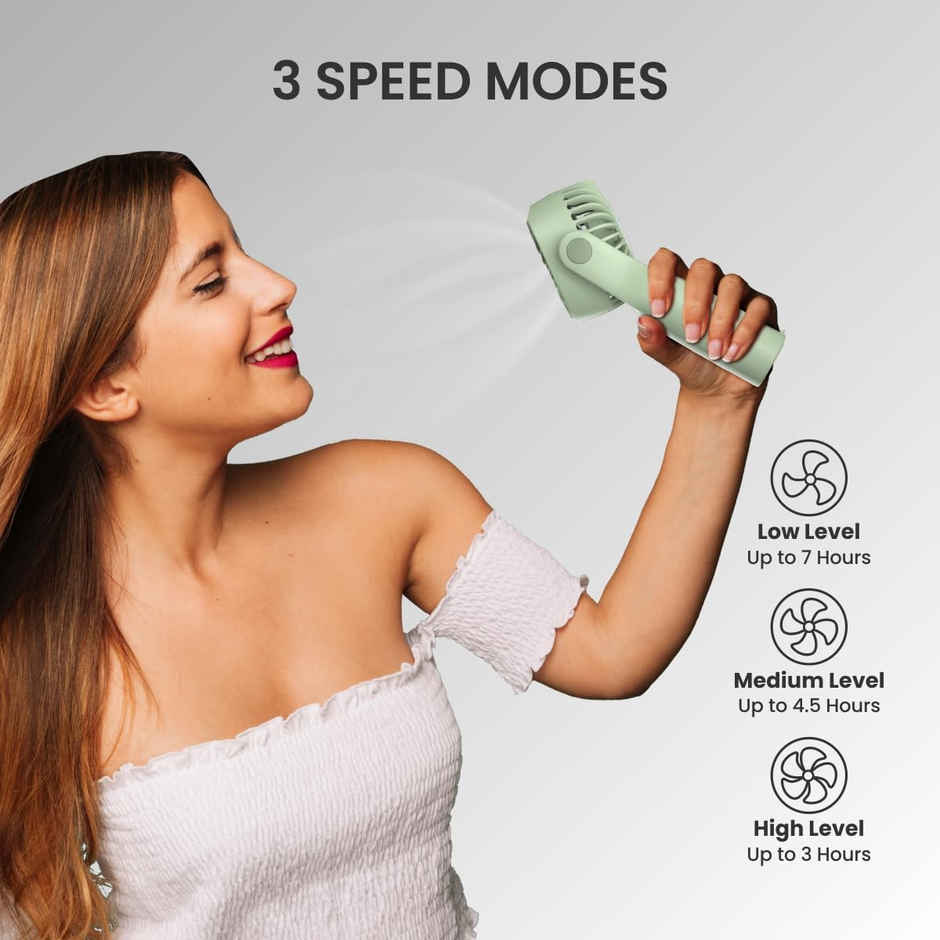 Portronics Toofan Mini USB Portable Fan,7800 RPM, 3 Speed Modes, 2000 mAh Battery, Green
