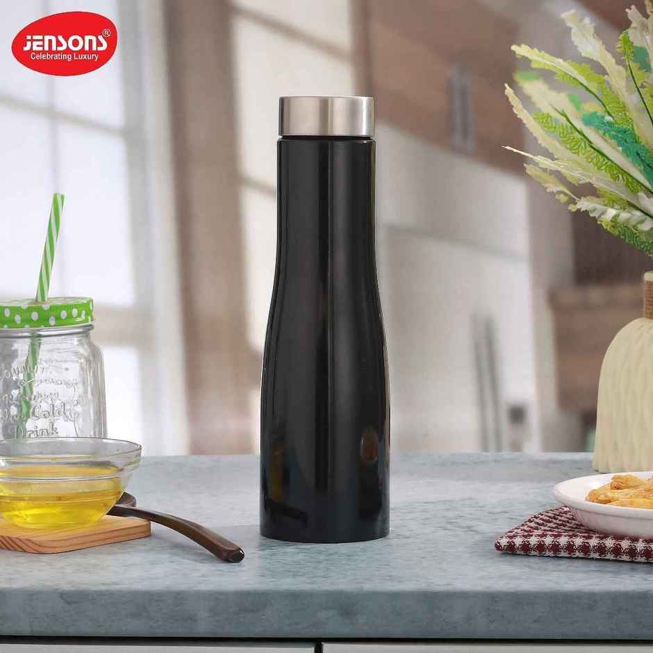 Jensons Stainless Steel Flora Water Bottle 1 Litre | Leak Proof | Black