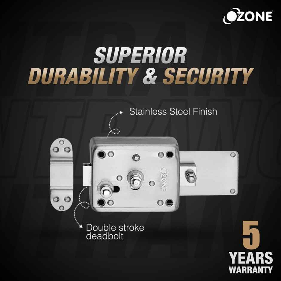 Ozone Night Latch With High-Strength Deadbolt | Door Thickness 40mm - Stainless Steel Finish