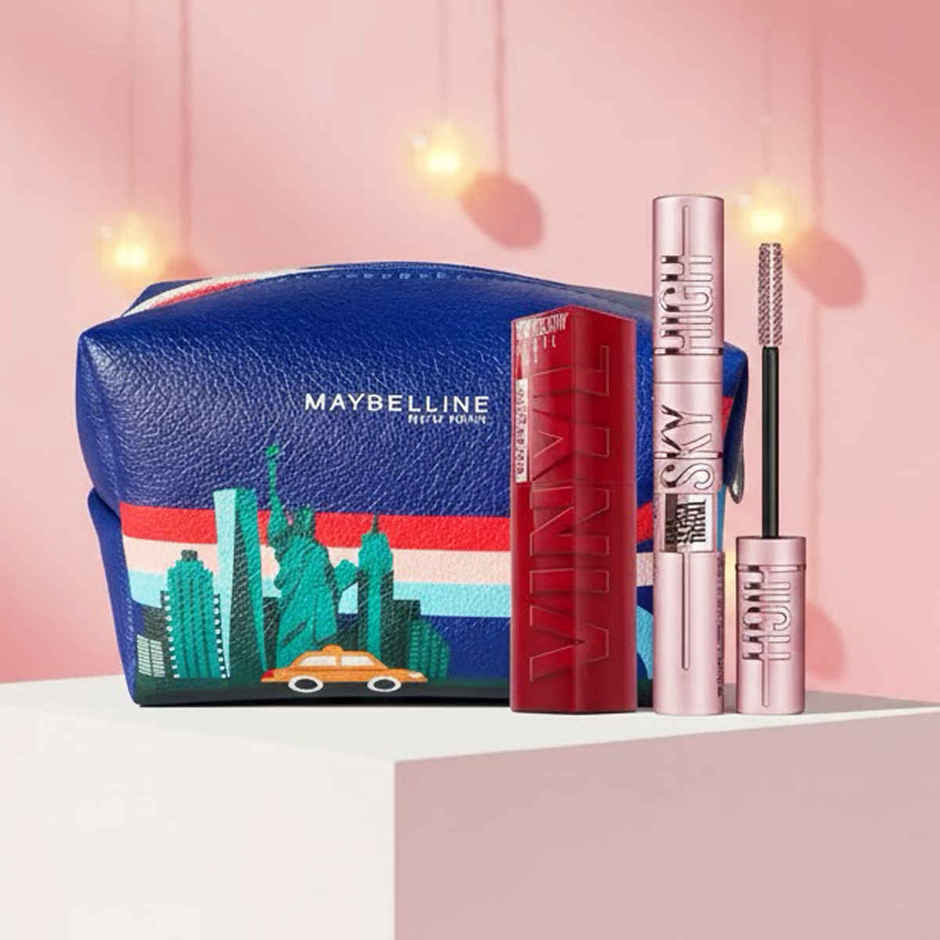 Maybelline Suhana's Glam Kit- Vinyl Ink Lipstick 6ml & Sky High Mascara | Pouch Free