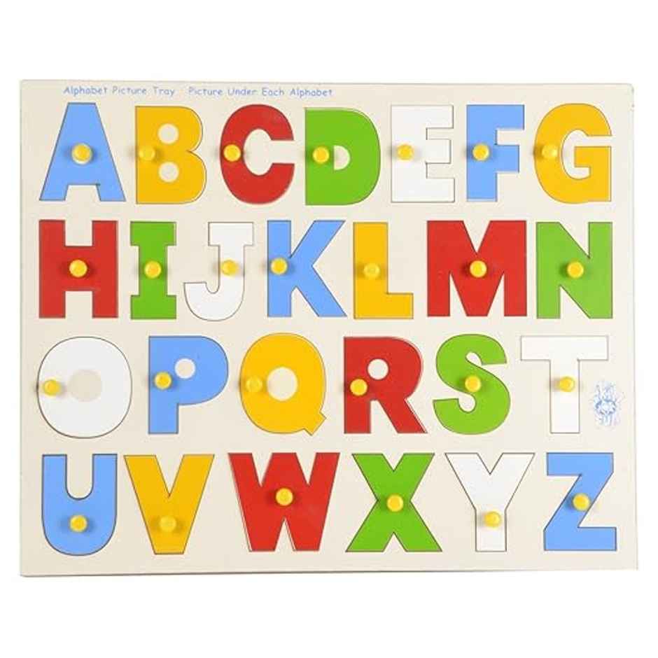 Skillofun Wooden Alphabet Tray with Knobs | Learning Tool | Safe Educational Play for Kids