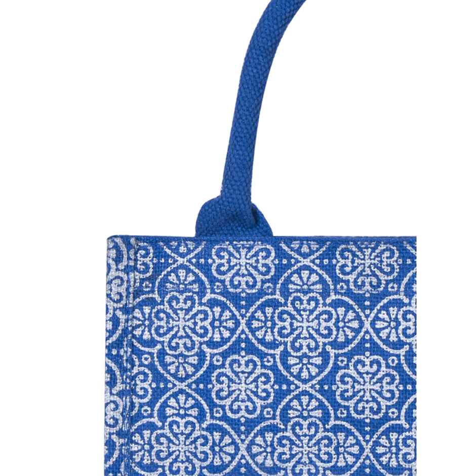Jute Cottage Carry Bag - Mughal Print Zipper Lunch Bag | Eco-friendly | Blue | 10 x 10 x 7