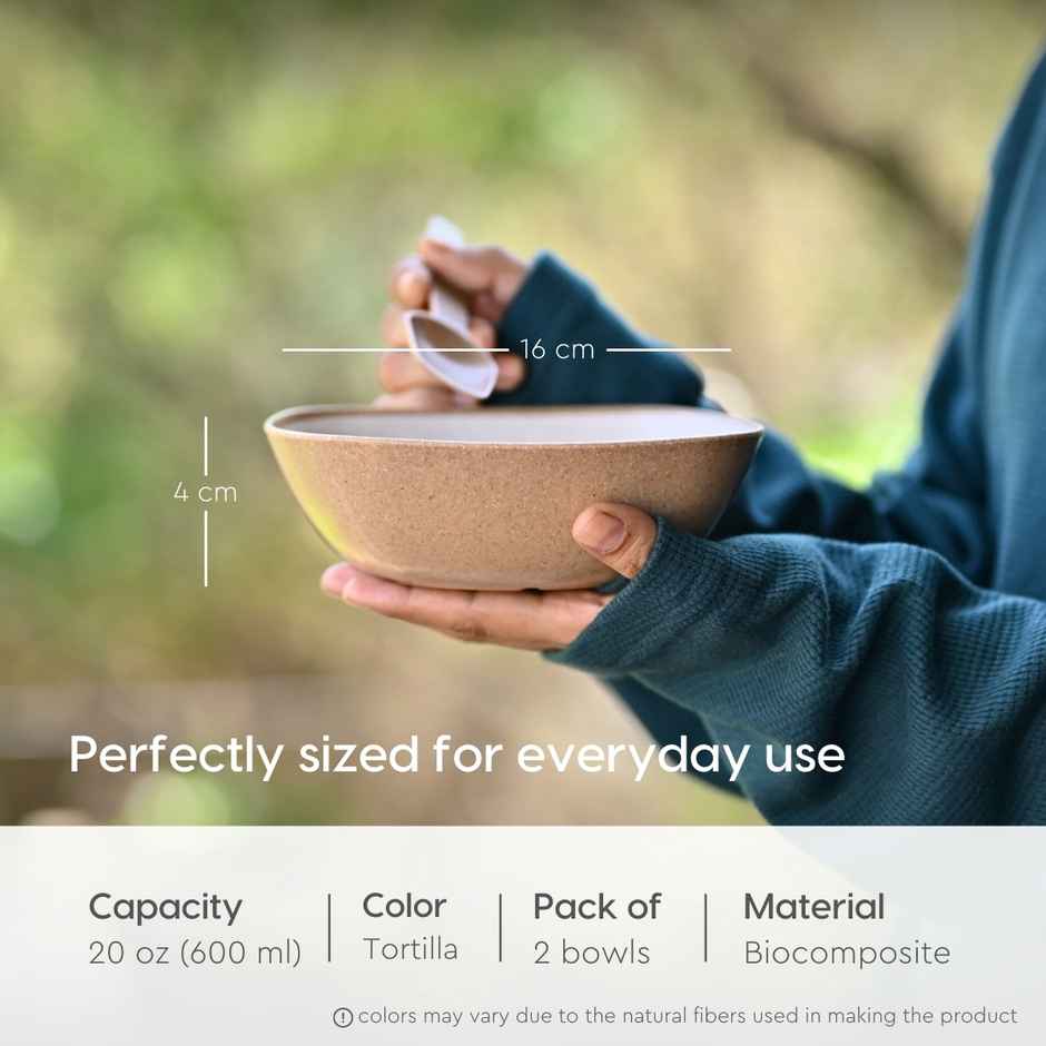 Eha Earth Friendly Multipurpose Bowls | 600 ml, 2 pcs, Tortilla | Made with Rice Husk Biocomposite