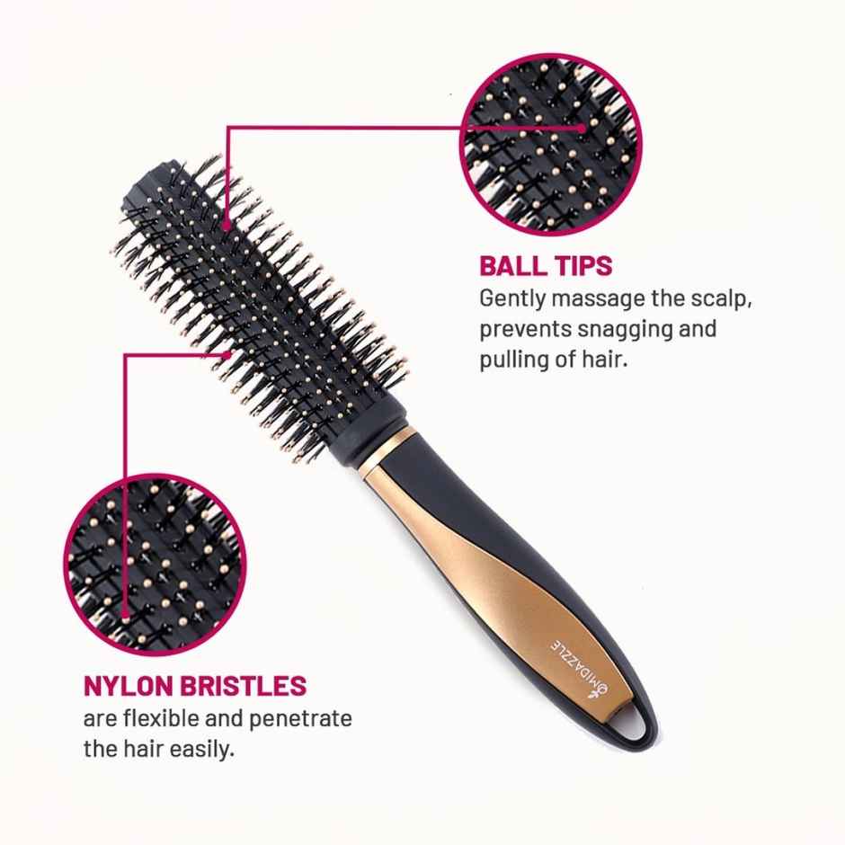 Midazzle Premium Round Black And Gold Hair Brush |MIHB0008