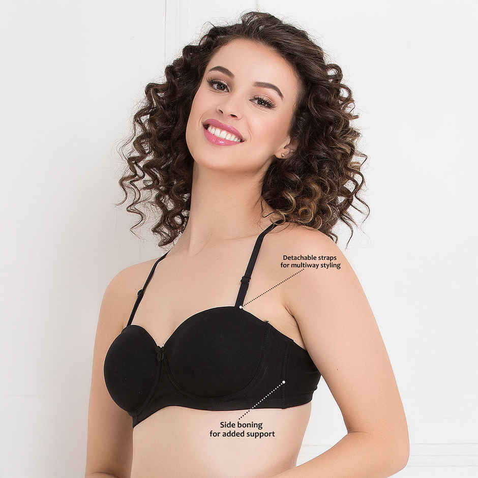 Clovia Women Padded Underwired Full Cup Multiway Strapless T-Shirt Bra - Cotton | Black | 38D