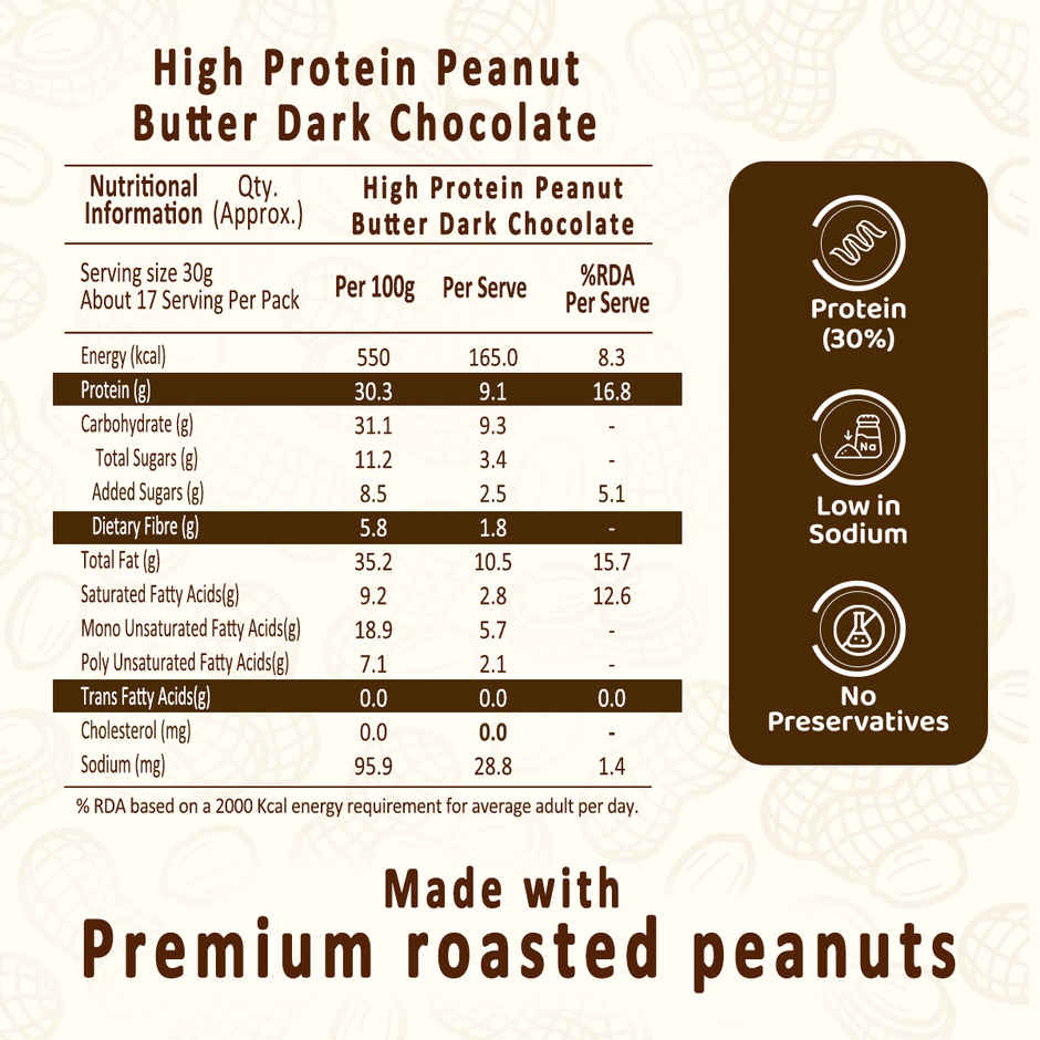 Sundrop High Protein Dark Chocolate Peanut Butter | Crunchy | 30% Protein Added Whey Protein