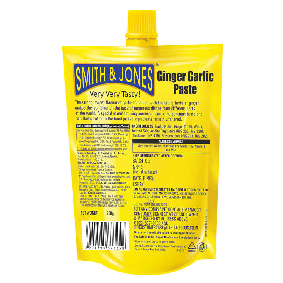 Smith & Jones Ginger Garlic Paste, India's No.1 Cooking Paste, Thick & Coarse Paste