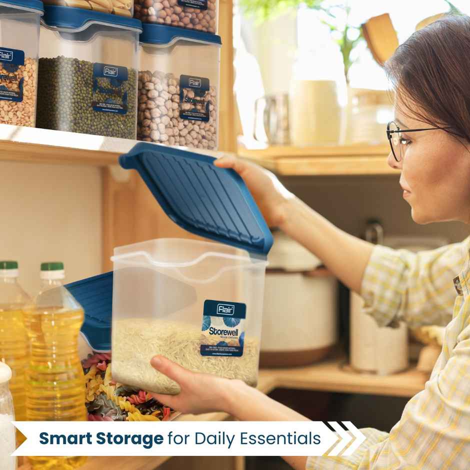 Flair Plastic Storewell Square Food Storage Containers 1800Ml - Set Of 2 (Blue)