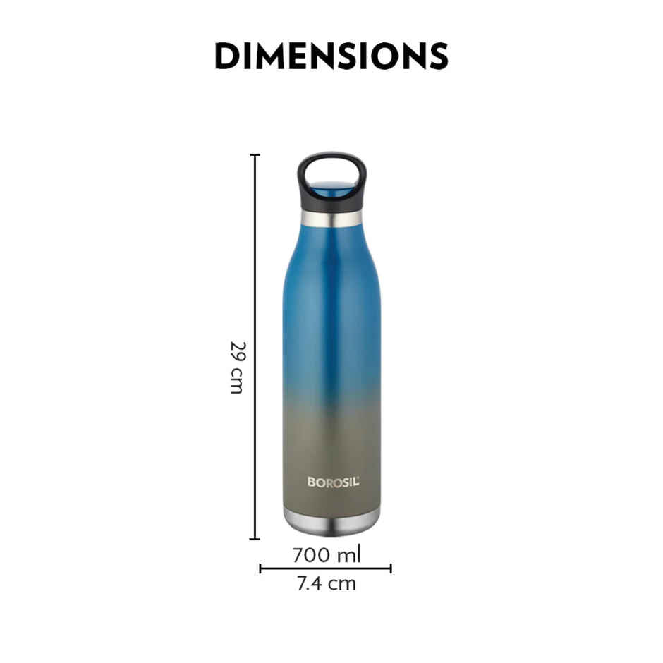 Borosil Stainless Steel Hydra Colourcrush Vacuum Insulated Flask Water Bottle - 700 ml | Blue