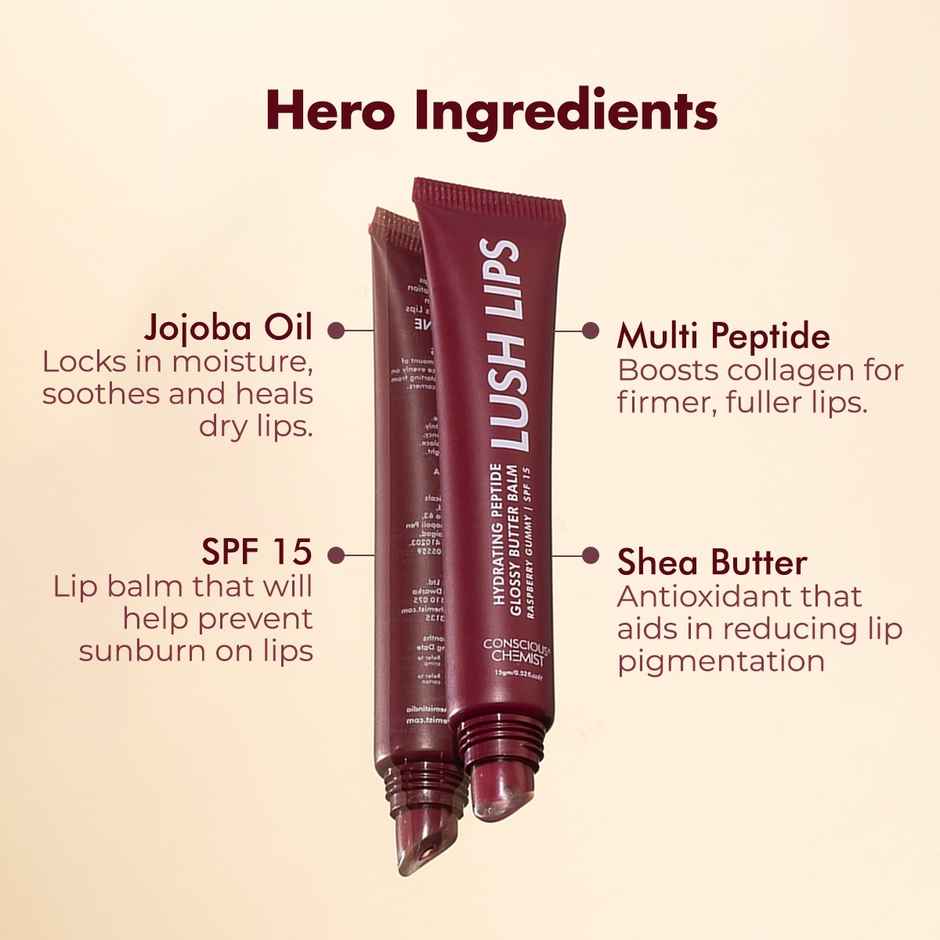Conscious Chemist Multi Peptide And Shea Butter Infused Hydrating Lip Balm | Raspberry Gummy