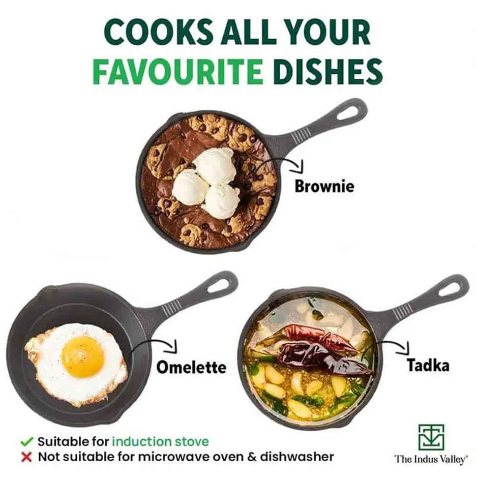 The Indus Valley Iron Fry Pan/Skillet With Long Handle|Very Small, 15.2Cm/6Inch, 0.42Ltr, 1.1Kg