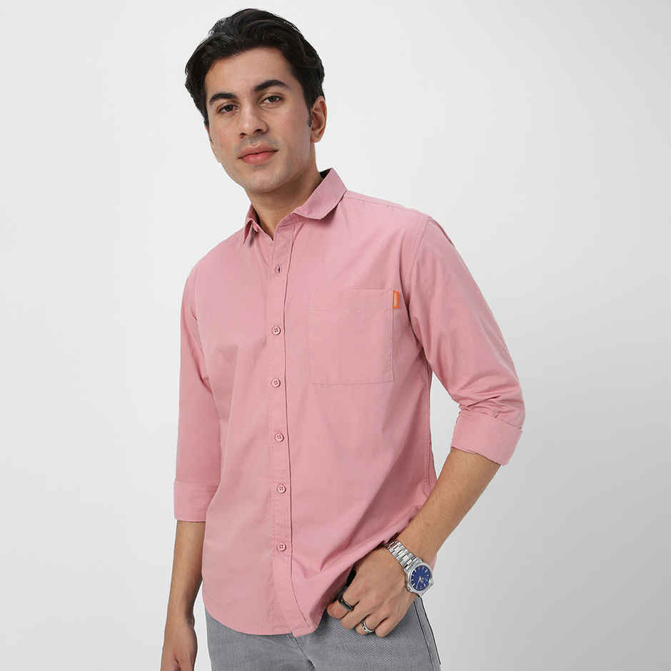 Urbano Fashion Men's Regular Fit Casual Solid Full Sleeve Cotton Shirt | Pink - M