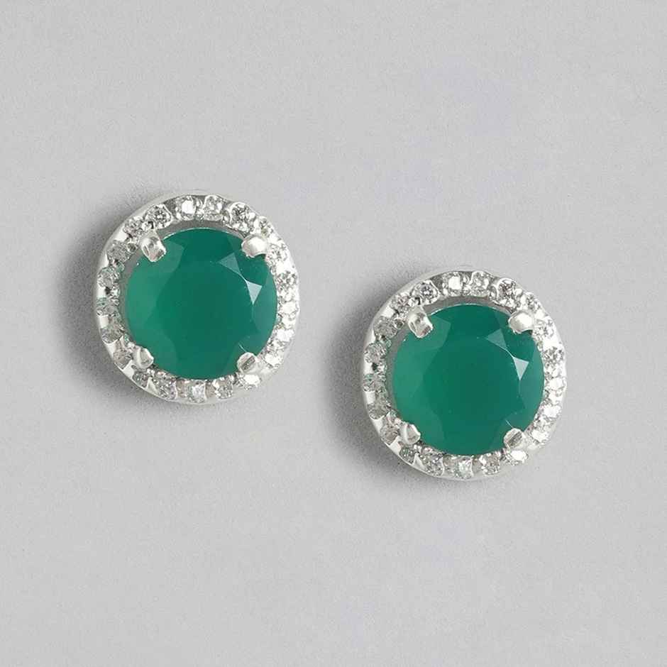 Unniyarcha 92.5 Silver Green Onyx Stud Earrings