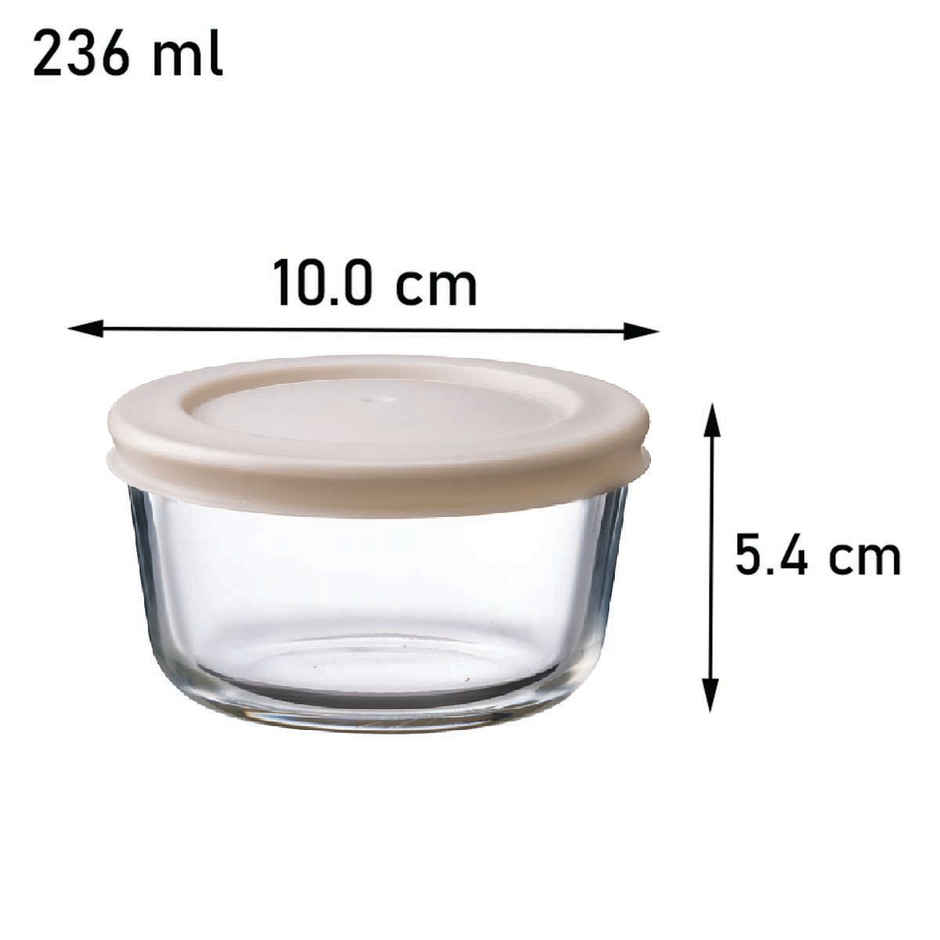 BAY6 Premium Imported Borosilicate Glass Container with Lid -236 ml - Round - Set of 2 - Beige