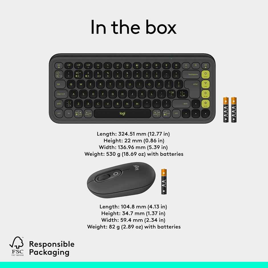 Logitech Pop Icon Combo Bluetooth Keyboard And Mouse Combo Easy-Switch Up To 3 Devices - Graphite