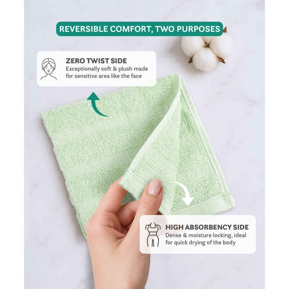 Mytrident Quick Dry Cotton Face Towel Set | 13 x 13 in | Sage