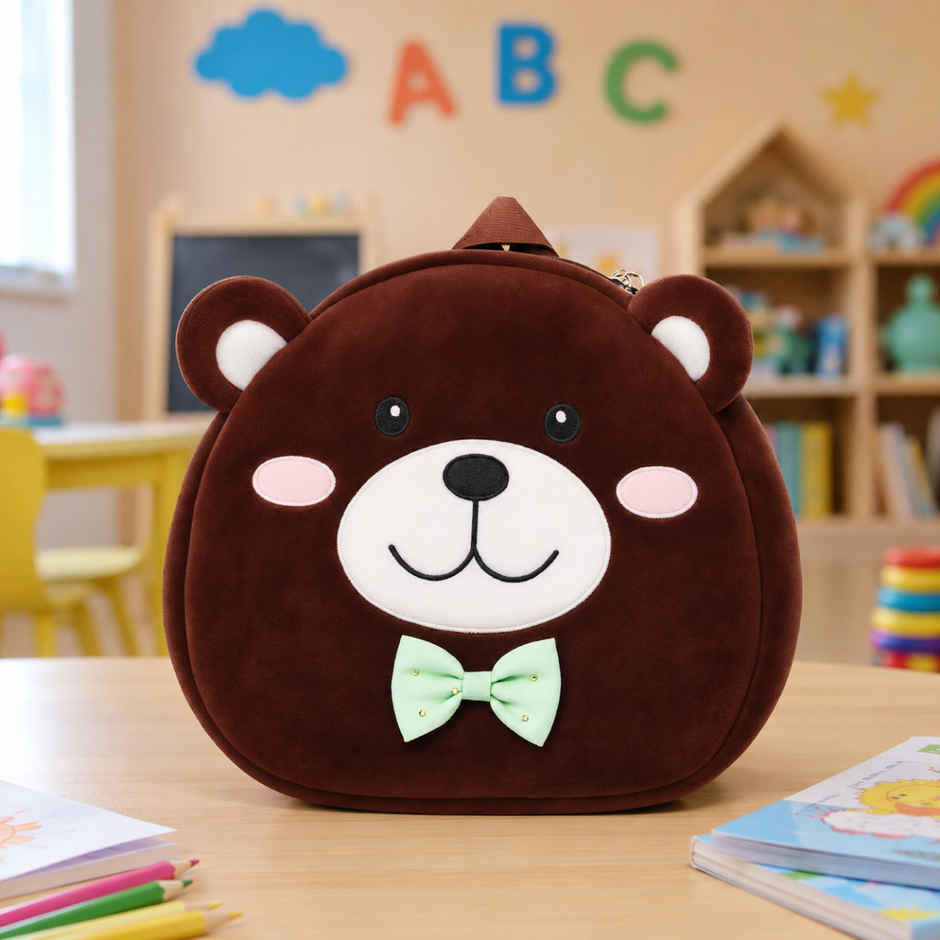 Toytales Face Bag | Plush Backpack | Kids School Bag | Birthday Gift|Brown|Teddy