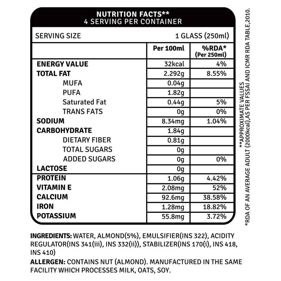 RAW Pressary Almond Bevarage Plain (Unsweetened)  Lactose Free  Vegan Drink