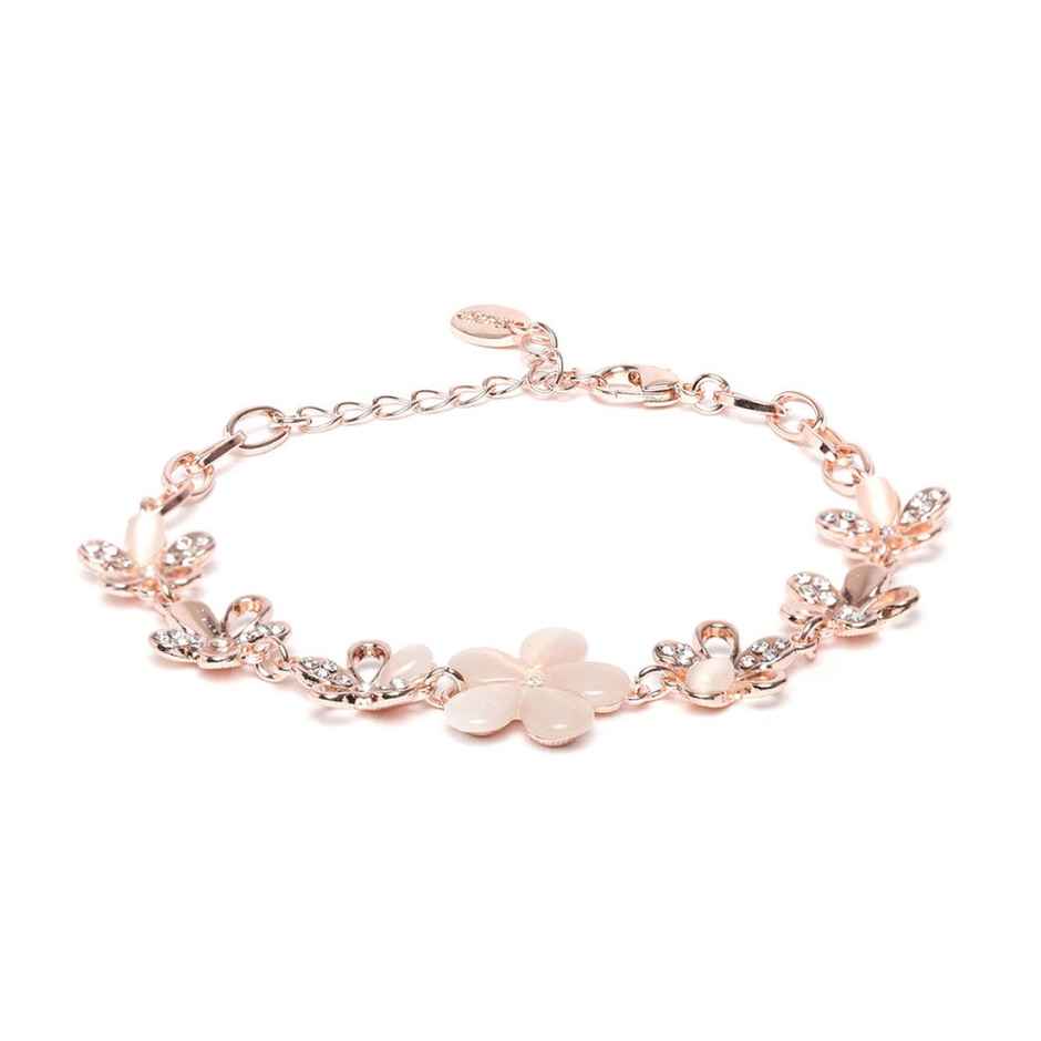 YouBella Rose Gold-Plated and Pink Link Bracelet Set